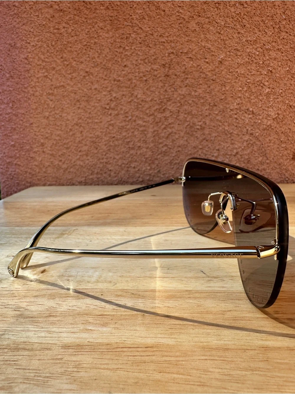 Versace Medusa Crystal Studded Shield Sunglasses Gold w/Brown Lens VE2230B